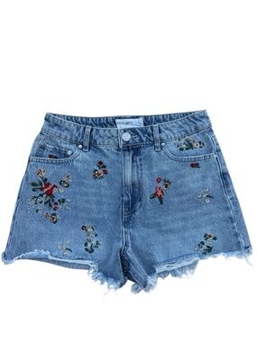 Embroidered Blue Denim Cutoff Shorts